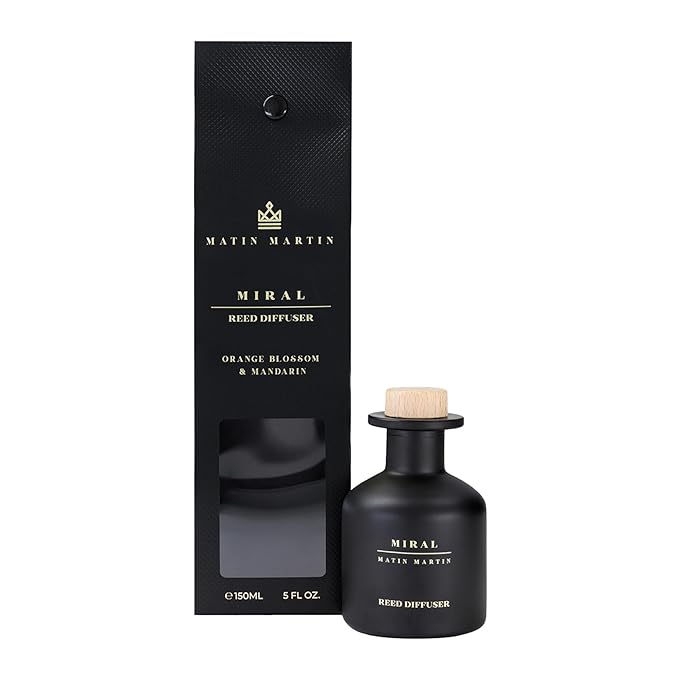 Matin Martin Miral Reed Diffuser 5 oz - Luxury Aromatherapy with Orange Blossom & Mandarin - Home Decor Gift for Bedroom, Office, Living Room, Bathroom - Long Lasting Scent - Premium Fragrance Sticks