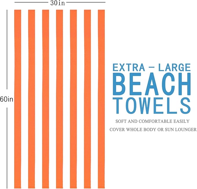 4 Packs Extra Large Bath Towels Striped Beach Towel Set Bathroom Sheets Bulk Oversized Soft Fluffy XL Big Absorbent Microfiber Blanket Turkish Hotel Shower Pool Hot Tub Toallas Baño Grandes Orange