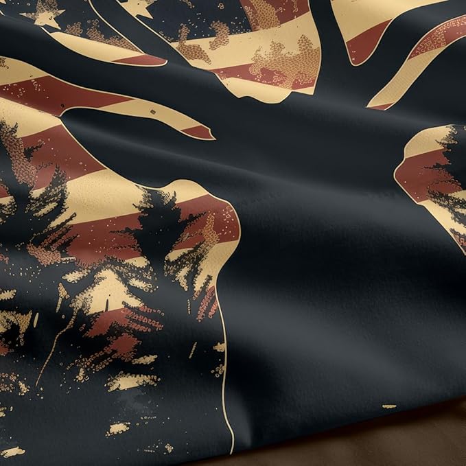 Deer Comforter Sets Queen 5PCS with Sheets, Deer & American Flag Comforter Set for Hunter Bedroom Decor, Bedding Set for Boys, Adults & Teens