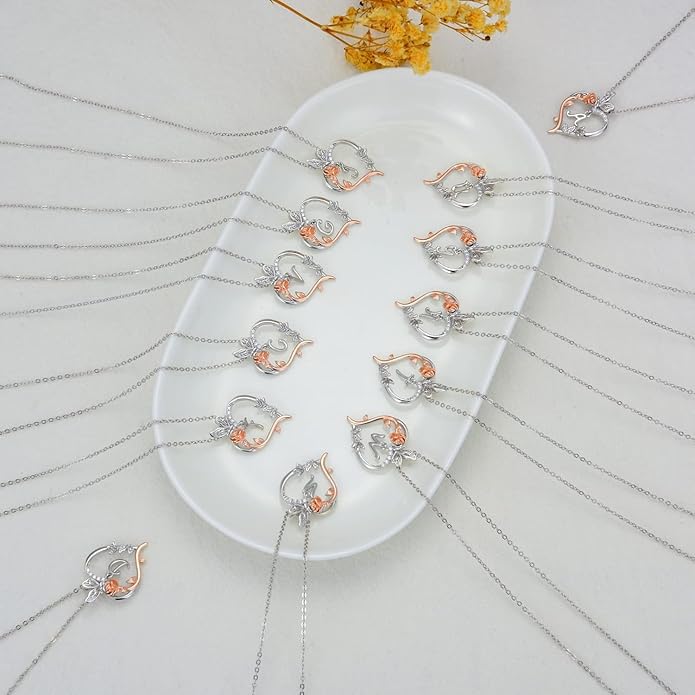 TOUPOP Rose Heart Necklaces Gifts for Women 925 Sterling Silver Butterfly Heart Initial Necklace Anniversary Valentines Day Birthday Jewelry Gifts for Mom Her Wife Girlfriend Daughter