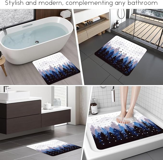 Bathtub Mat Non Slip, Forest Square Bath tub Mat Shower Floor Mat with Suction Cups for Adults Kids Elderly 21 X 21 Inch