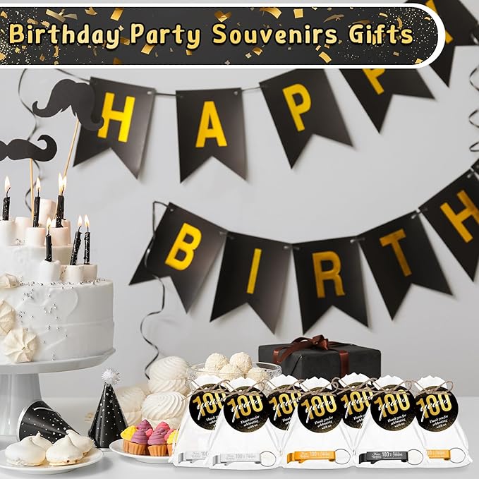 Dandat 54 Sets 100th Birthday Party Favors for Guests Birthday Beer Opener Keychain Cheers to 100 Bottle Opener Keychain with Thank You Cards and Gift Bags for Anniversary Wedding Party Favors