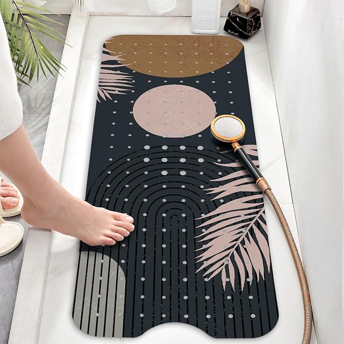 Bathtub Mat Non Slip, Bohemia Extra Long Bath tub Mat Shower Floor Mat with Suction Cups and Drain Holes for Adults Kids Elderly 40 X 16 Inch