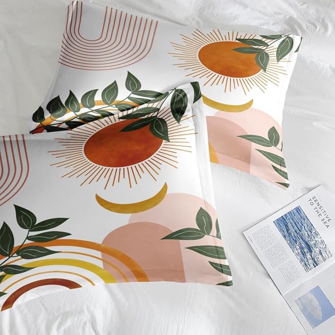 Comforter Set Twin Size, Tarot Boho Retro 5 Pcs Bedding for Kids and Adults, Vintage Sunshine Bed Sheet Sets with Fitted Sheet Pillowcase & Sham for Bedroom Bed Decor