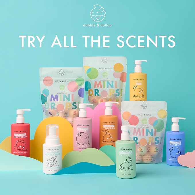 Dabble & Dollop Tropical Mini Bath Bombs & Coconut Shampoo, Body Wash and Bubble Bath for Kids - All Natural Scents, Resealable Pouch, Vegan, Gluten-Free, Cruelty-Free (Pack of 2)
