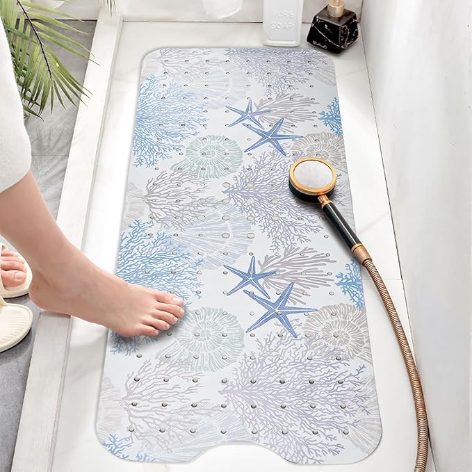 Bathtub Mat Non Slip, Extra Long Bath tub Mat Shower Floor Mat with Suction Cups and Drain Holes for Adults Kids Elderly 40 X 16 Inch
