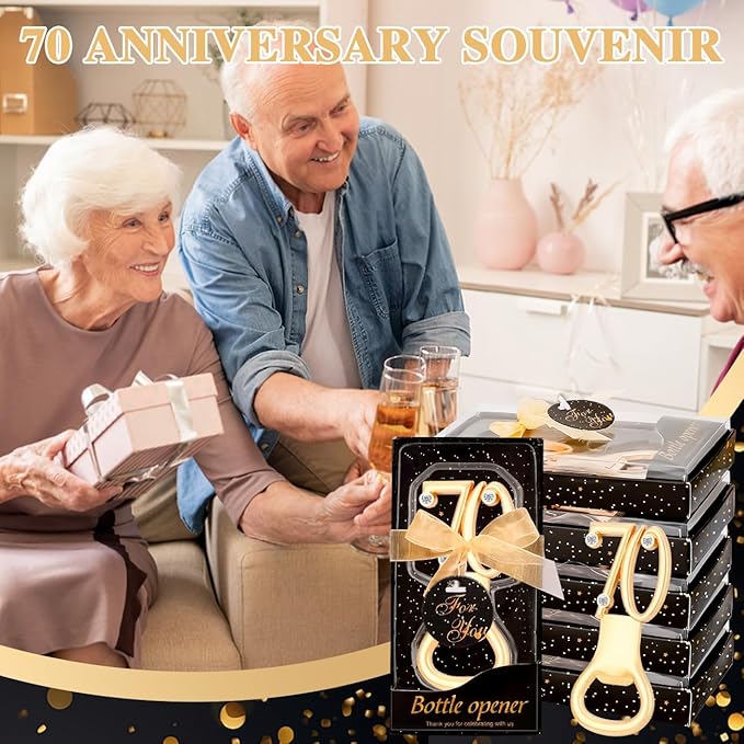 Ubrand 24PCS 70th Birthday Bottle Opener for 70th Birthday Party Favors 70th Wedding Anniversaries Souvenirs Favors Gifts Decorations (24,70)