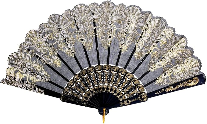 QIRMIZI 30 Pack Folding Handheld Fans,Silk Spanish Fan, Perfect for Weddings, Parties, and Dancing,Black