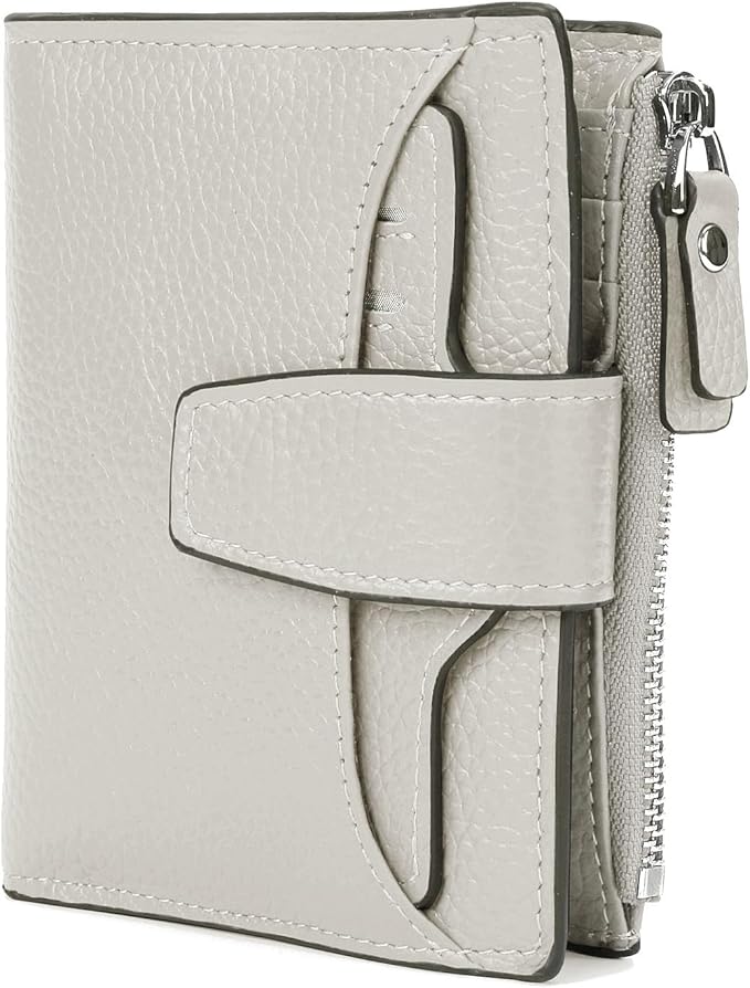 AINIMOER Women's RFID Blocking Leather Small Compact Bi-fold Zipper Pocket Wallet Card Case Purse with id Window