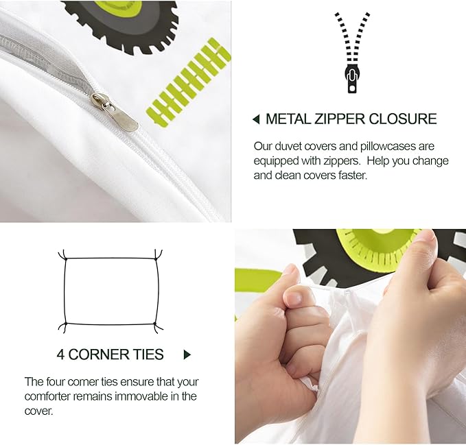 Engineering Vehicle Duvet Cover Queen Size Cartoon Tractor Bedding Set Agricultural Vehicle Comforter Set Farm Machinery Car Quilt Cover Soft Microfiber for Bedroom