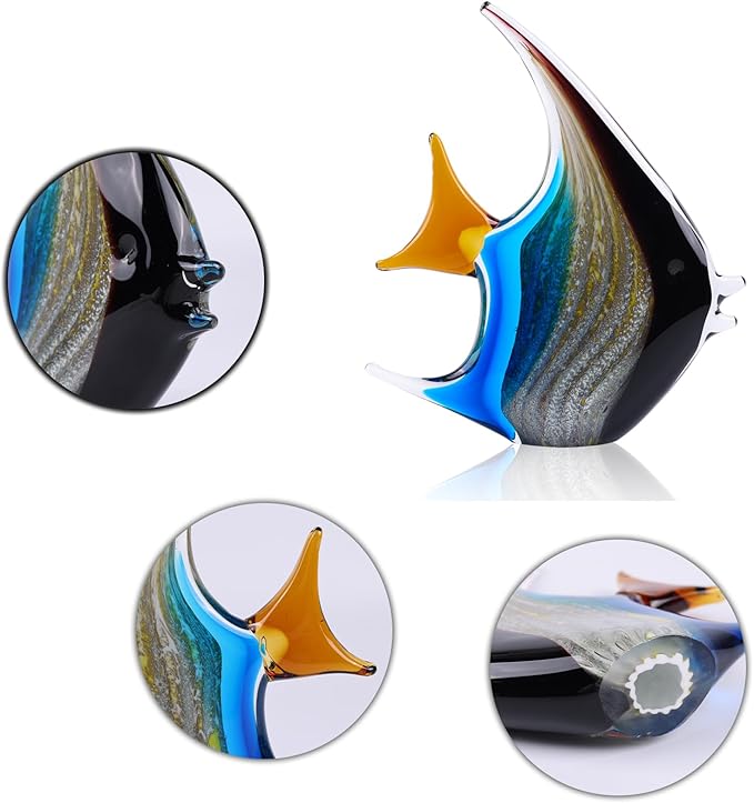 DOVDOV Hand Blown Glass Fish Sculpture, Colorful Glass Fish Decorations, Colorful Home Decorations for Bookshelf, Office, Living Room TV Stand, Room Decor Aesthetics.