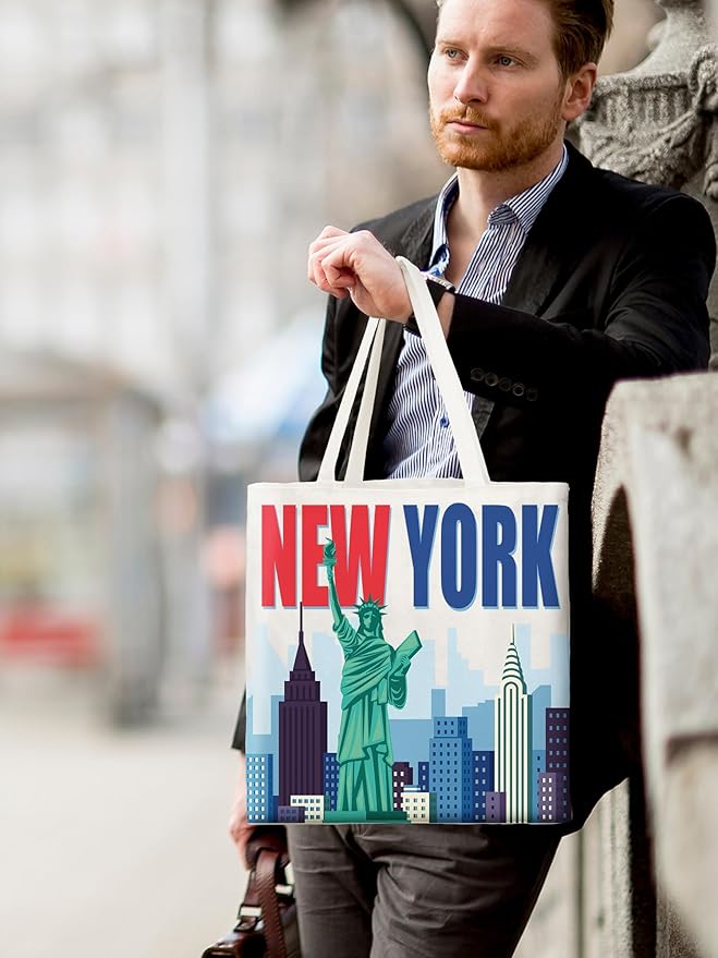 Paterr 4 Pcs New York Canvas Tote Bag New York Souvenir Gift NYC Seattle Souvenir Grocery Bag Women Travel Gifts Grocery Shopping Bag Christmas Party Favors