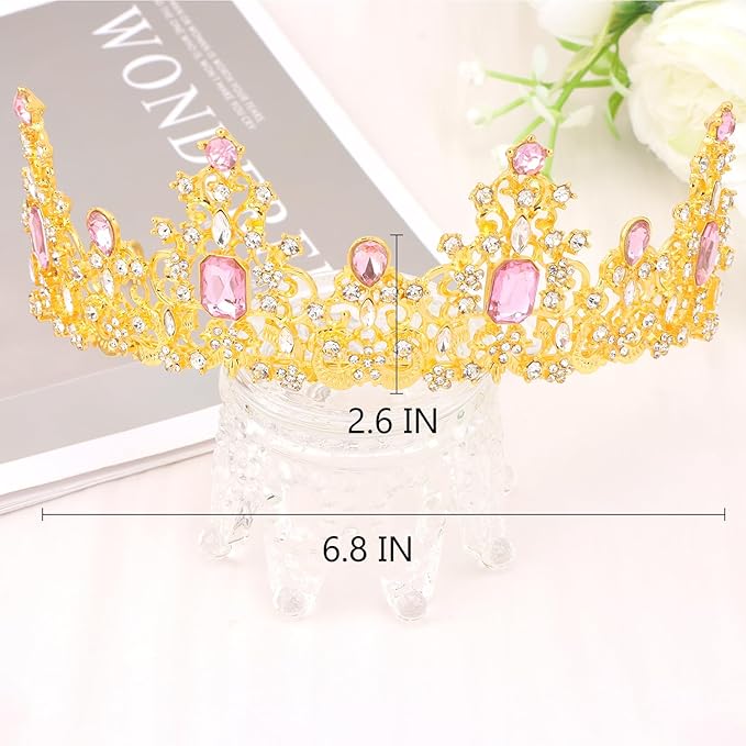 Didder Pink Gold Princess Crown Birthday Tiara Prom Queen Tiaras and Crowns for Women and Girls Halloween Costume Headpiece Hair Accessories