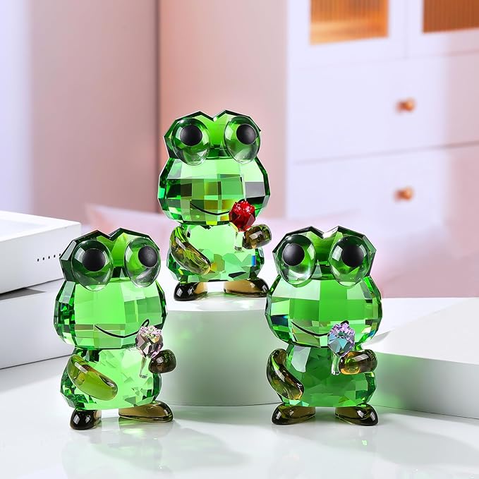 Crystal Frog Hold a Pink Rose Figurine Gifts for Women Mom - Funny Lucky Frog Ornament for Home Office Tabletop Patio Decor Housewarming, Valentine's Day Gift