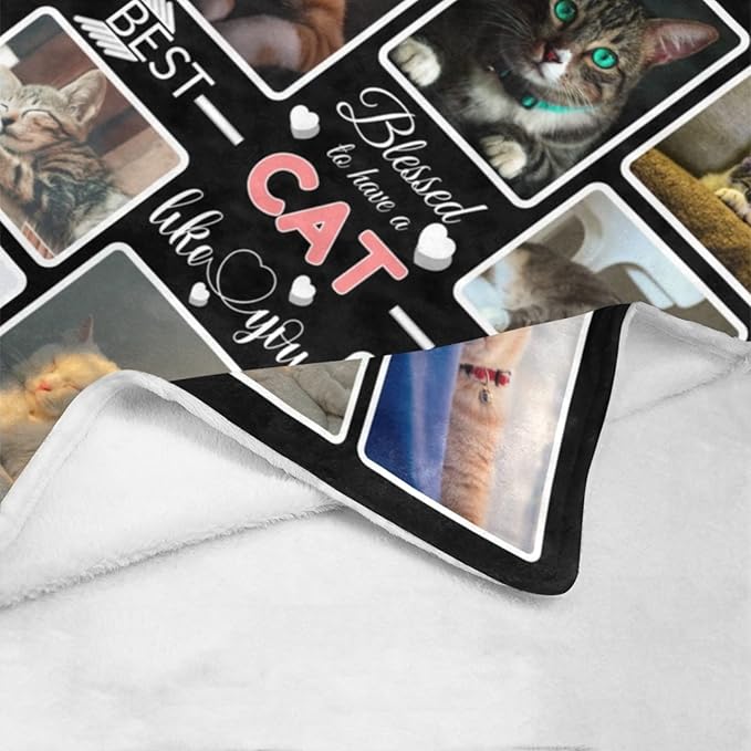 Custom Blanket Gifts for Cat, Customized Blankets with Photos, Make a Personalized Bed Throws to My Cat, Custom Souvenir Throw Blanket for Best Cat Ever, 8 Collages Made in USA