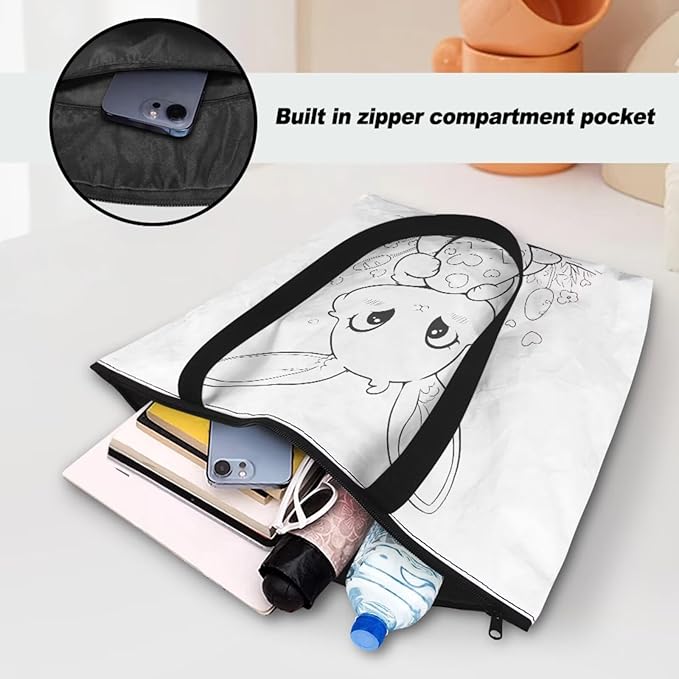Cartoon Animal Printed DIY Coloring Tote Bag Waterproof Paper Handbags for Women Large Travel Shoulder Bags Purses