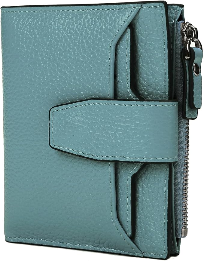 AINIMOER Women's RFID Blocking Leather Small Compact Bi-fold Zipper Pocket Wallet Card Case Purse with id Window