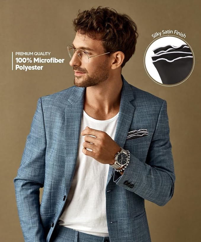 Premium Pre-Folded Four-Point Suit Pocket Square for Men with Sewn Pocket Fold
