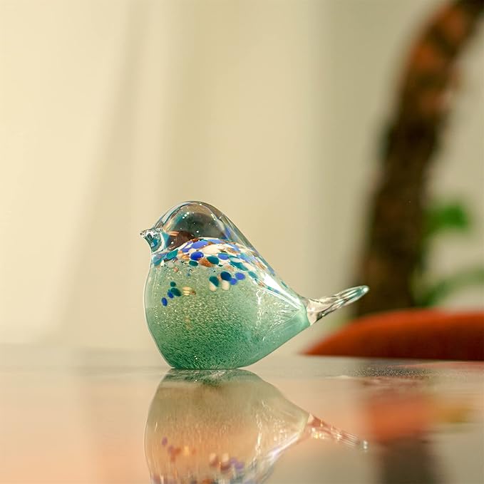 QFkris 7" Big Handmade Glass Bird Figurines Blown Glass Bird Paper Weight Collectibles Art Animal Sculpture Home Table Ornament Decor for Bird Lover