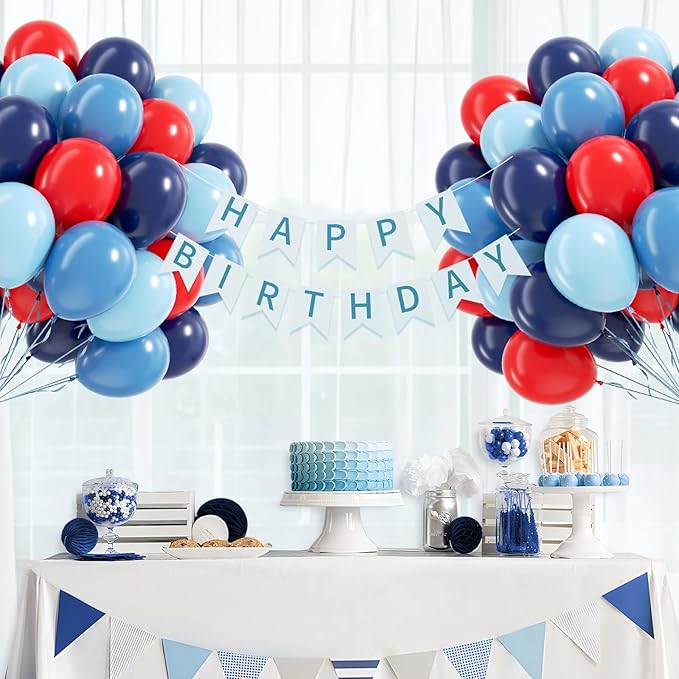 60pcs Red and Blue Balloons 12inch with Navy Slate Dusty Blue Red Balloons for Baby Shower Birthday Party Decorations