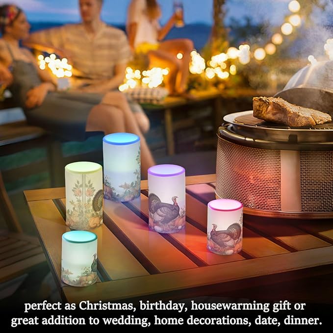 ALAZA Thanksgiving Turkey Pumpkin Fall Autumn1 Flickering Flameless Candles Battery Operated with Remote Timer,Tea Light Candles LED Pillar Votive Candles Set of 2 for Outdoor Indoor Decorations