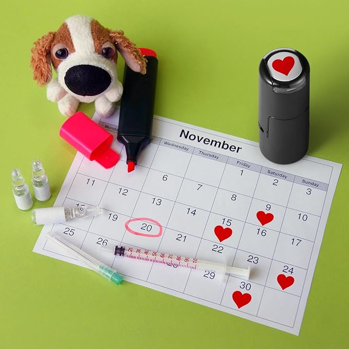 Supervitae 2 Pack Valentine's Day Heart Print Stamps Ink Stamper Mini Self Inking Stamps for Classroom Party Educational Learning Activities Craft Supplies