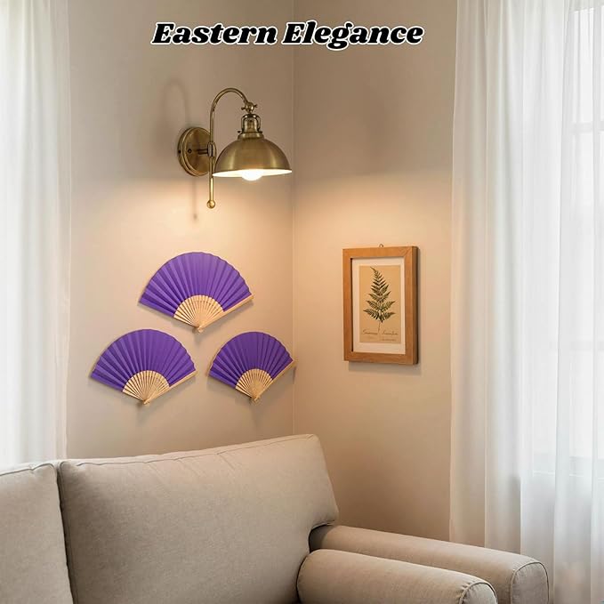 JOHOUSE 12 Packs Foldable Hand Fans, 8.3 Inch Purple Paper Fans Handheld for Purple Birthday Decorations, Wedding, Outdoor Party Favors, Baby Shower DIY Photography Props