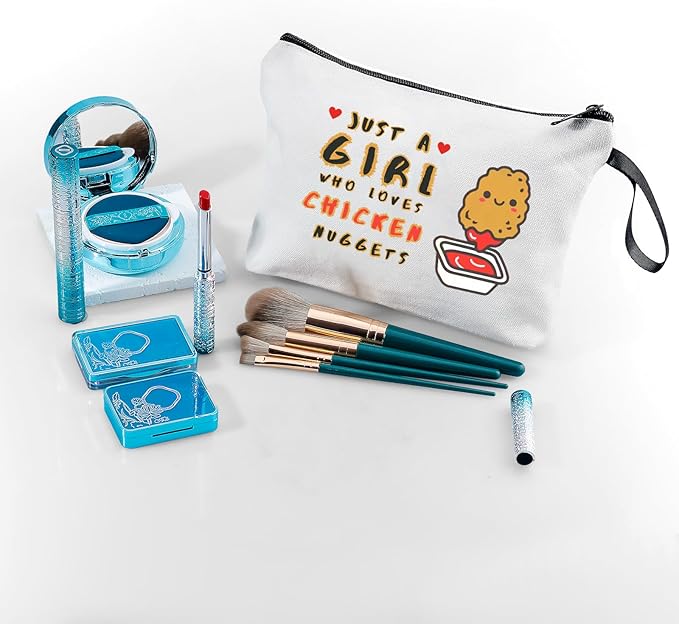 Chicken Nugget Foodie Funny Food Quirky Birthday Gifts for Friend Sisters Women Daughter Girl Teen Small Cosmetic Makeup Bag Christmas