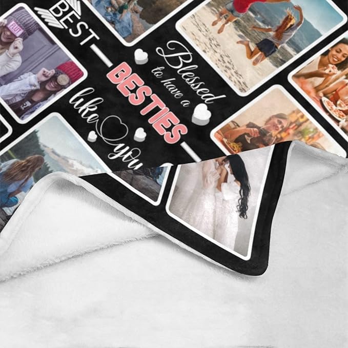Custom Blanket Gifts for Besties, Customized Blankets with Photos, Make a Personalized Bed Throws to My Besties, Custom Souvenir Throw Blanket for Best Besties Ever, 8 Collages Made in USA