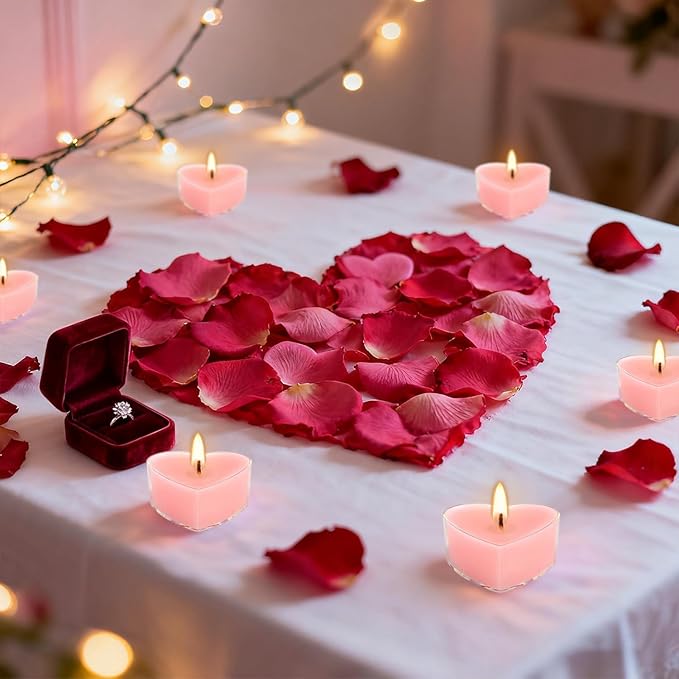 50-Pack Pink Heart Tea Wax (4-Hour Burn) - Rose-Scented Candles for Valentine's Day, Anniversaries, Weeding,Pool Parties & Romantic Decor & Special Occasions.
