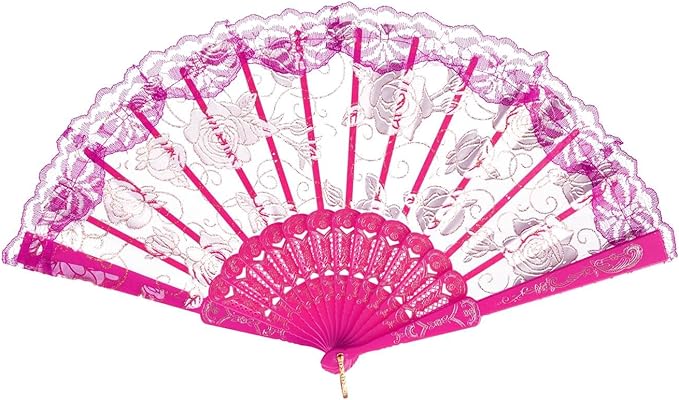 QIRMIZI 30pcs Silk Folding Hand Fans,Silk Fans,Deeppink Rose Fans,Perfect for Weddings, Parties, and Dancing,Deeppink