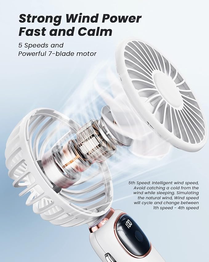 coldSky Portable Handheld Fan, 4000mAh Battery Operated 3 in 1 Multifunction Personal Travel Fans with Digital Display, 90ยฐ Foldable Desk Fans with Base, 5 Speed Lash Fan for Makeup/Office (White)