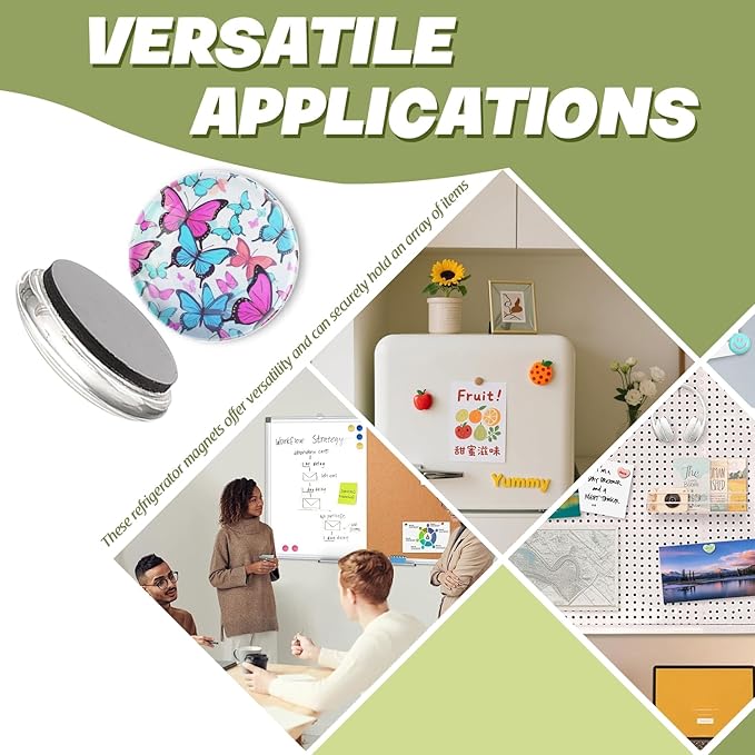 Fridge Magnets 6 Pcs Butterfly Motif in Multiple Colors Round Strong Magnetic Glass Small Refrigerator Magnet,Home Decoration for Office Whiteboards,Classrooms,Cabinet and Dishwasher