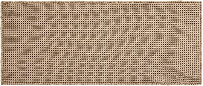 Waffle Runner Rug Bathroom, Long Boho Bathroom Rugs Non Slip Washable Super Absorbent Quick Dry Farmhouse Bath Decor, 60"x24" Beige