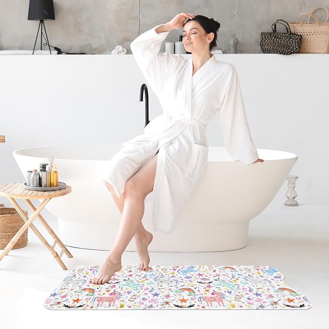 Baby Bath Mat for Tub for Kids, Rainbow Cute Horse Unicorn 40 X 16 Inch Extra Long Toddler Bathtub Non Slip Sweet Happy Shower Mat for Tub Anti Slip with Suction Cups and Drain Holes