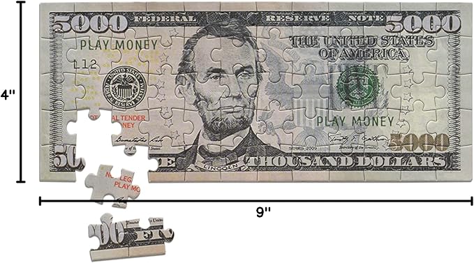 Dollar Bill Copy Money Puzzles - Adults Educational Kids Money Puzzle Souvenir Gift for Christmas Birthday Party Favor Mini Jigsaw Puzzle 9 x 4 in. (5.000)