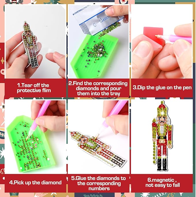 30 Pcs Diamond Art Nutcrackers Magnet Kits for Christmas DIY Nutcrackers King and Soldier Figures Diamond Painting Magnets for Crafts Gifts Home Decors