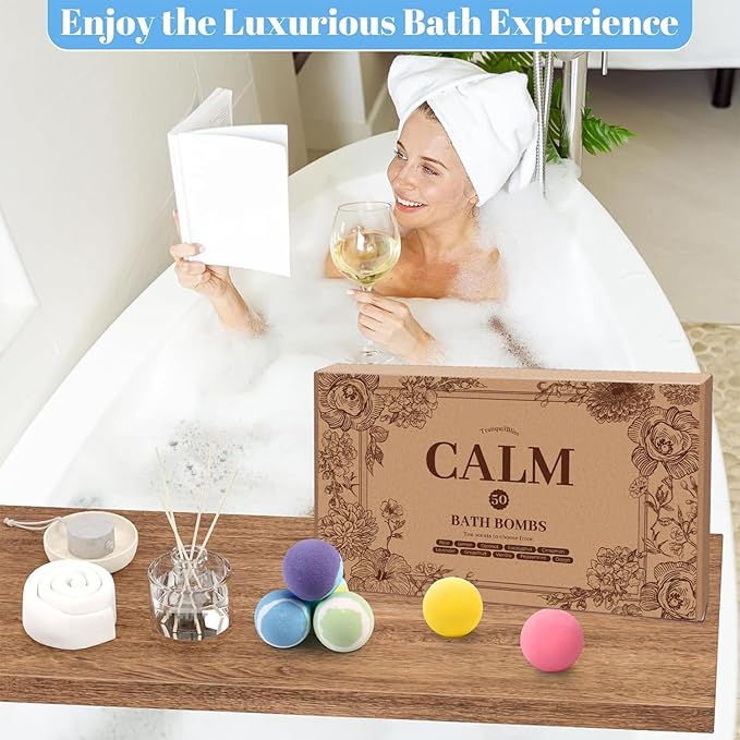 TranquilBliss Bath Bombs Set 50 PCS with 10 Rich Scents, Bath Bombs for Women, Natural Bubble Bombs with Shea Butter & Safe Oil, Ideal for Valentines, Birthday, Mother's Day Present (Brown)