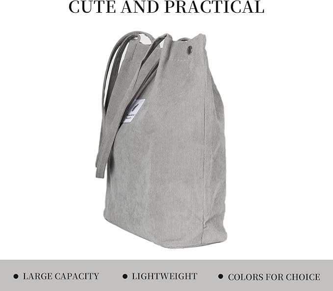 Corduroy Tote Bag Cute Tote Bags for Women Shoulder Bag with Inner Pocket for Work Beach Travel and Shopping Grocery