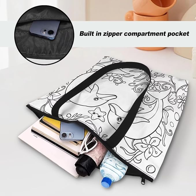 Cartoon Animal Printed DIY Coloring Tote Bag Waterproof Paper Handbags for Women Large Travel Shoulder Bags Purses