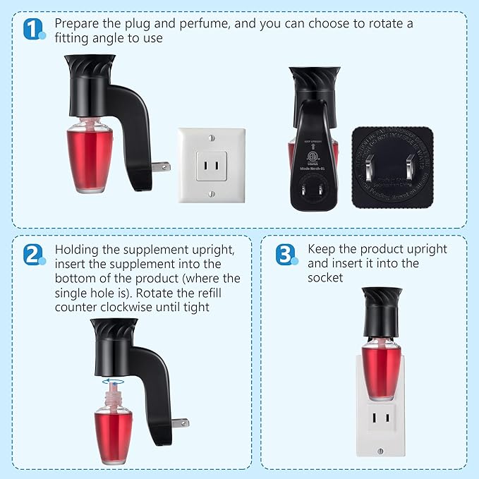2 Pack Wall Fragrance Plug in Compatible with Bath and Body Works WallFlower Fragrances, ETL Certified, Rotatable, Precise Scent Control Fragrance Diffuser Plug for Home, Office (Black)