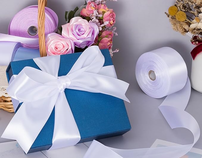 2 Inch White Solid Satin Ribbon, 50 Yards Craft Fabric Ribbon for Gift Wrapping Floral Bouquets Wedding Party Decoration