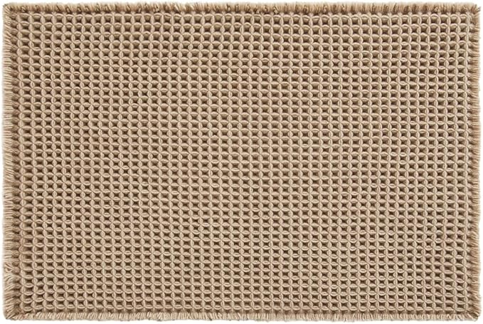 Waffle Bath Mat, Boho Bathroom Rugs Non Slip Washable Super Absorbent Quick Dry Bath Mat Farmhouse Bathroom Decor, 24"x16" Beige