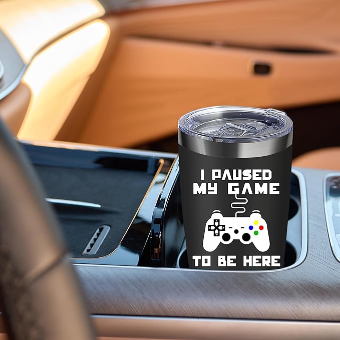 ATHAND I Paused My Game to Be Here Gaming Mug,20 Oz Funny Stainless Steel Insulated Iced Coffee Tumbler with Lid and Straw,Gamer Gifts for Men,Boys,Dad,Husband Uncle Brother Kids Teens Boyfriends