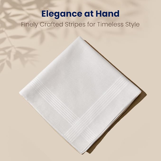 Selected Hanky Men's Handkerchiefs,100% Soft Cotton,White Classic Hankie Pack of 12