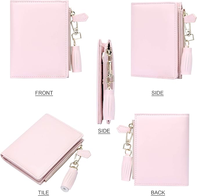 GEEAD Small Wallets for Women Bifold Slim Coin Purse Zipper ID Card Holder PU Leather Pink