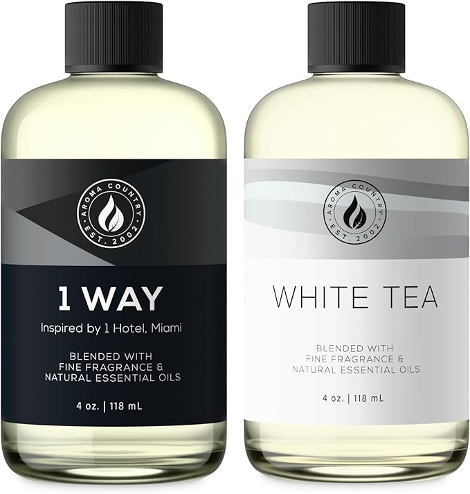 Aroma Country 2-Pack - One Each: White Tea (4 Fl Oz) + 1 Way Miami (4 Fl Oz) Diffuser Oil - Fragrance Oil for Diffuser Refill & Room Spray - Premium Aromatherapy Oils & Home Scent
