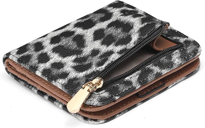 SENDEFN Slim Wallet for Women Bifold Small Leather Zipper Pocket Wallet, RFID Blocking Card Holder with ID Window
