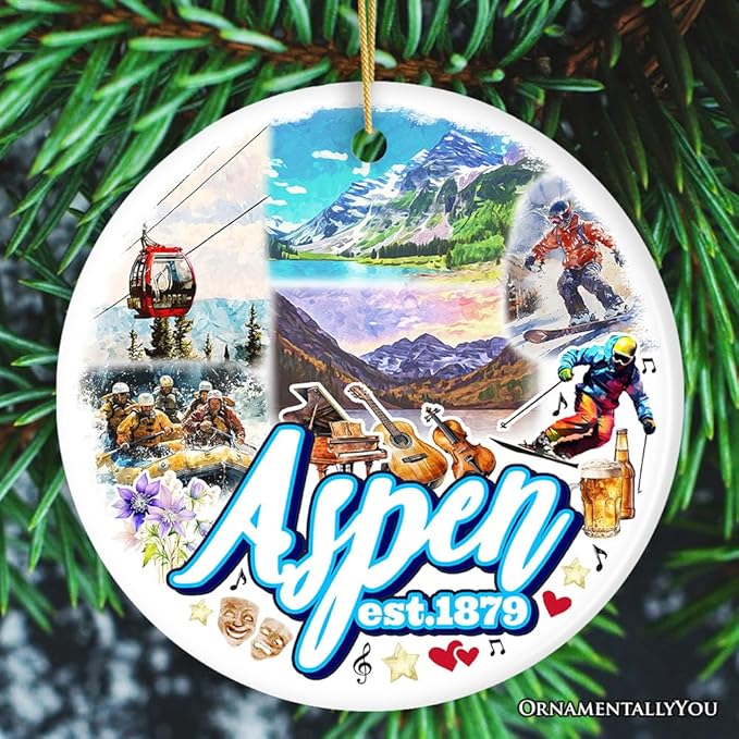 Adventurous Aspen Colorado Ornament, Snow Mountains, Nature Traveler and Skiing Vacation Souvenir (Circle)