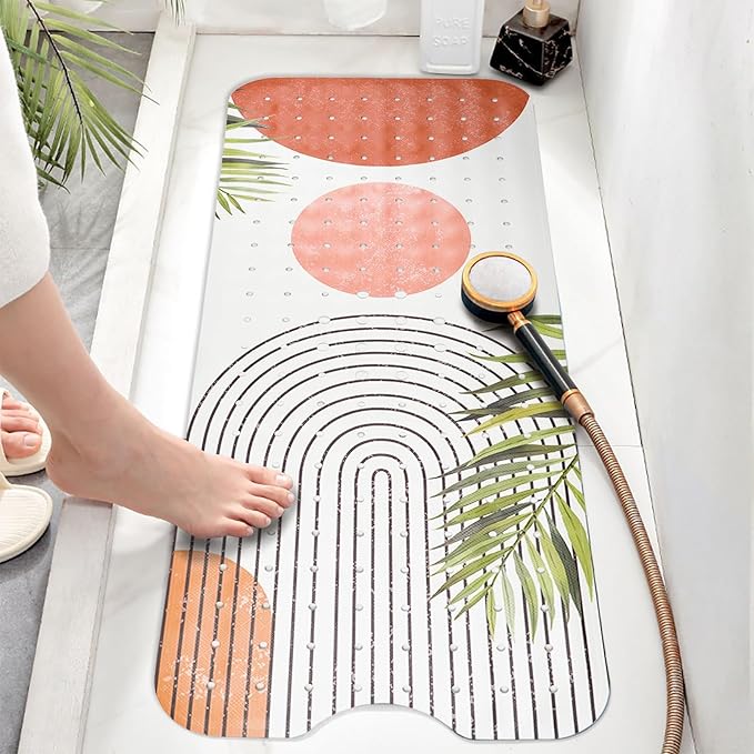 Bathtub Mat Non Slip, Bohemia Extra Long Bath tub Mat Shower Floor Mat with Suction Cups and Drain Holes for Adults Kids Elderly 40 X 16 Inch